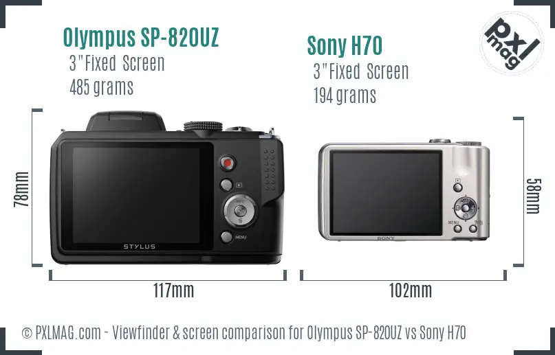 Olympus SP-820UZ vs Sony H70 Screen and Viewfinder comparison