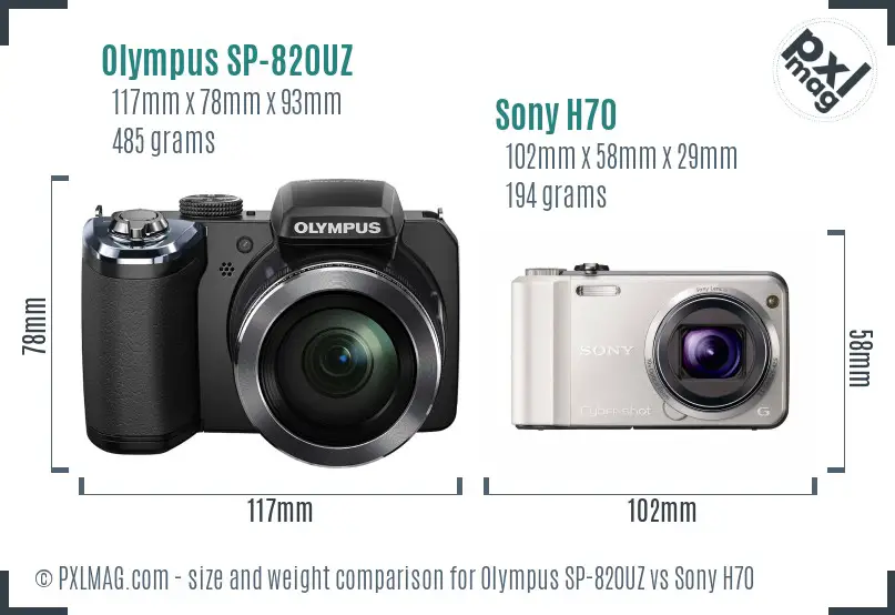 Olympus SP-820UZ vs Sony H70 size comparison