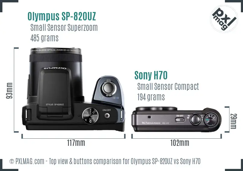Olympus SP-820UZ vs Sony H70 top view buttons comparison
