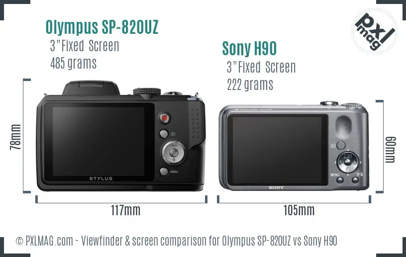 Olympus SP-820UZ vs Sony H90 Screen and Viewfinder comparison
