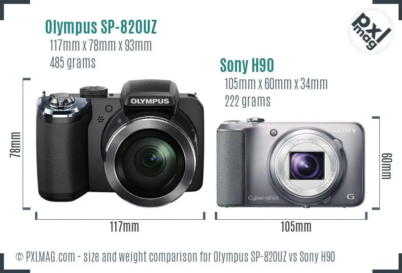 Olympus SP-820UZ vs Sony H90 size comparison