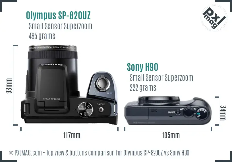 Olympus SP-820UZ vs Sony H90 top view buttons comparison
