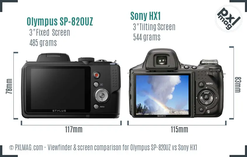 Olympus SP-820UZ vs Sony HX1 Screen and Viewfinder comparison