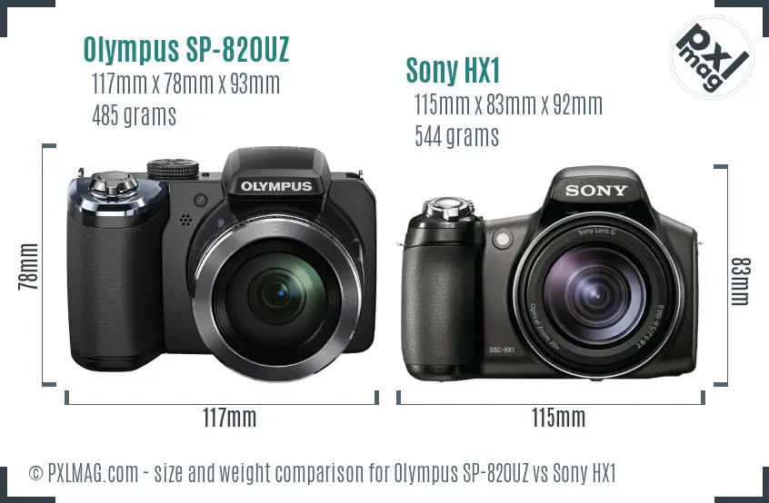 Olympus SP-820UZ vs Sony HX1 size comparison