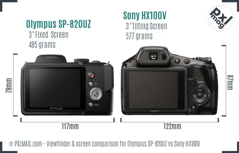 Olympus SP-820UZ vs Sony HX100V Screen and Viewfinder comparison
