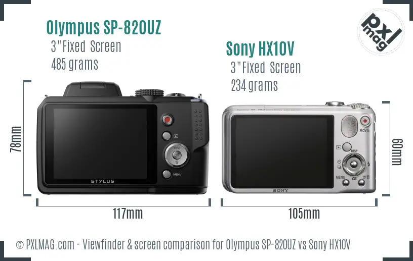 Olympus SP-820UZ vs Sony HX10V Screen and Viewfinder comparison