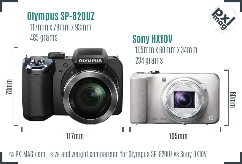 Olympus SP-820UZ vs Sony HX10V size comparison