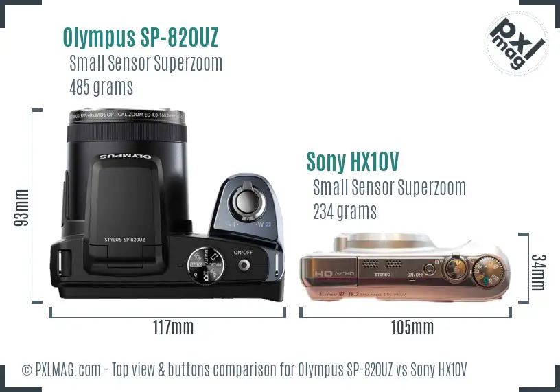 Olympus SP-820UZ vs Sony HX10V top view buttons comparison