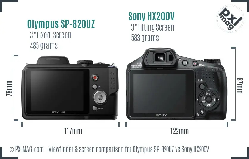 Olympus SP-820UZ vs Sony HX200V Screen and Viewfinder comparison