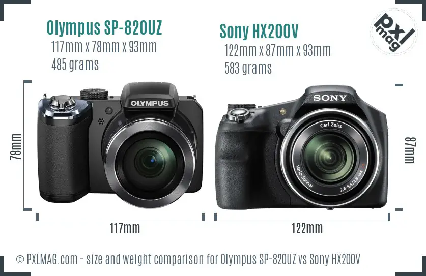 Olympus SP-820UZ vs Sony HX200V size comparison