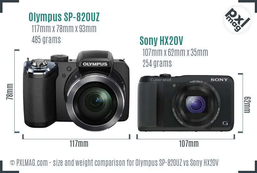 Olympus SP-820UZ vs Sony HX20V size comparison