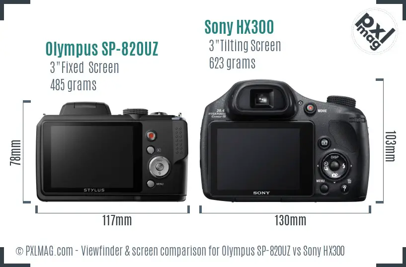 Olympus SP-820UZ vs Sony HX300 Screen and Viewfinder comparison