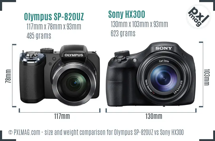Olympus SP-820UZ vs Sony HX300 size comparison
