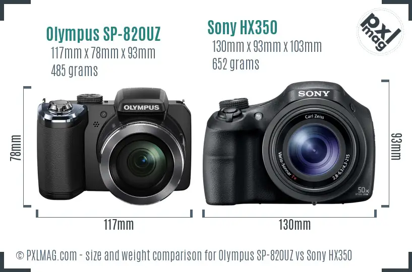Olympus SP-820UZ vs Sony HX350 size comparison