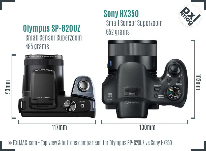 Olympus SP-820UZ vs Sony HX350 top view buttons comparison