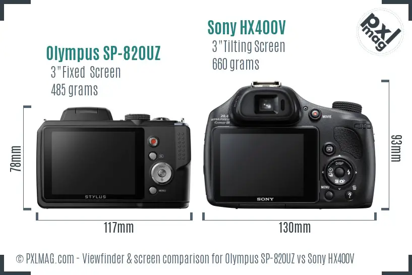 Olympus SP-820UZ vs Sony HX400V Screen and Viewfinder comparison