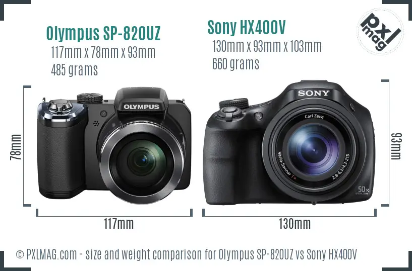Olympus SP-820UZ vs Sony HX400V size comparison