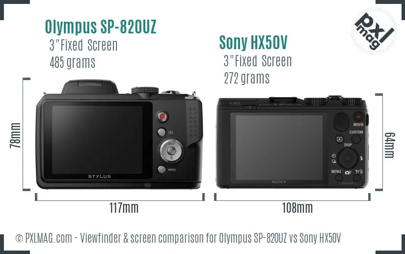 Olympus SP-820UZ vs Sony HX50V Screen and Viewfinder comparison