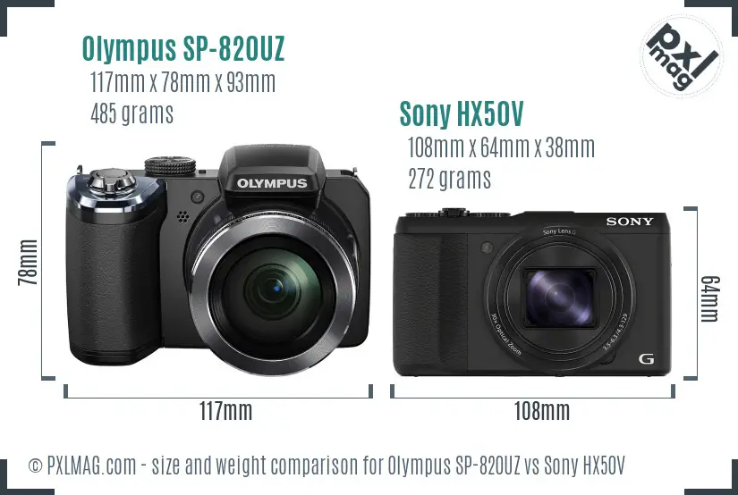 Olympus SP-820UZ vs Sony HX50V size comparison