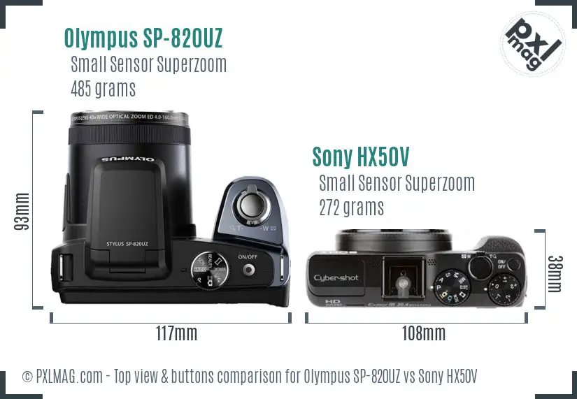 Olympus SP-820UZ vs Sony HX50V top view buttons comparison