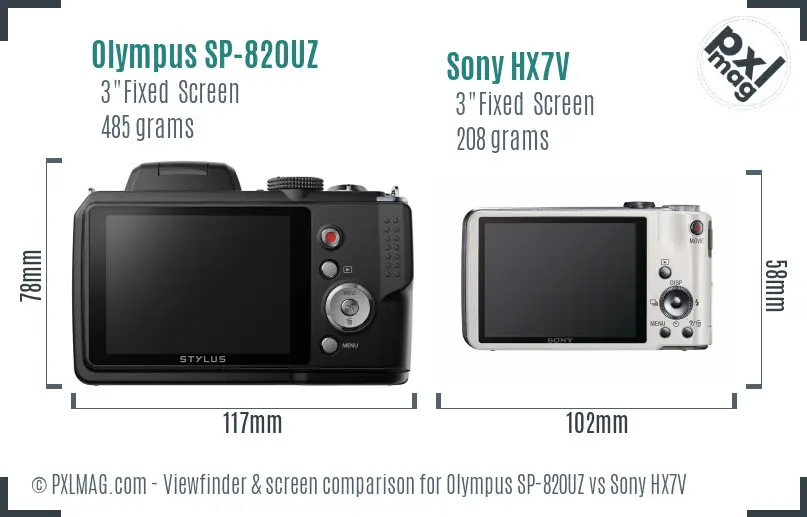 Olympus SP-820UZ vs Sony HX7V Screen and Viewfinder comparison