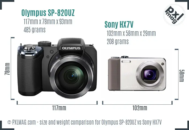 Olympus SP-820UZ vs Sony HX7V size comparison