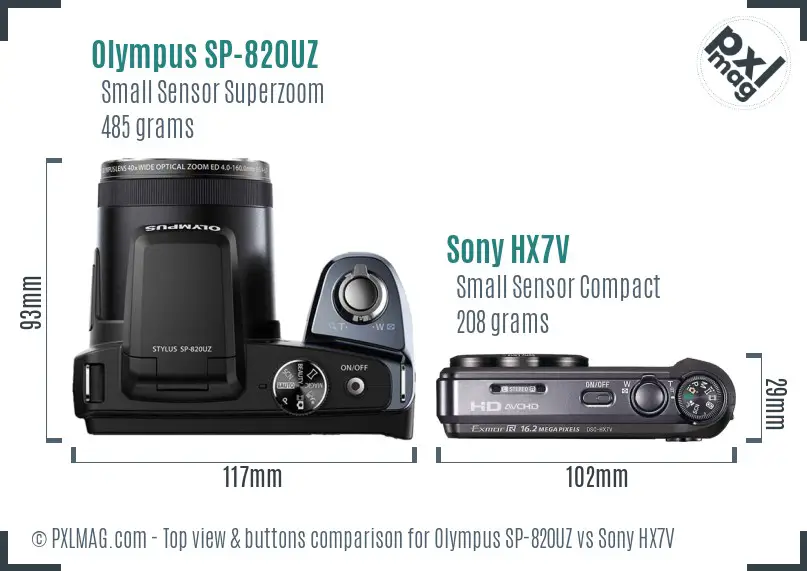 Olympus SP-820UZ vs Sony HX7V top view buttons comparison