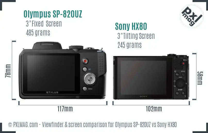 Olympus SP-820UZ vs Sony HX80 Screen and Viewfinder comparison