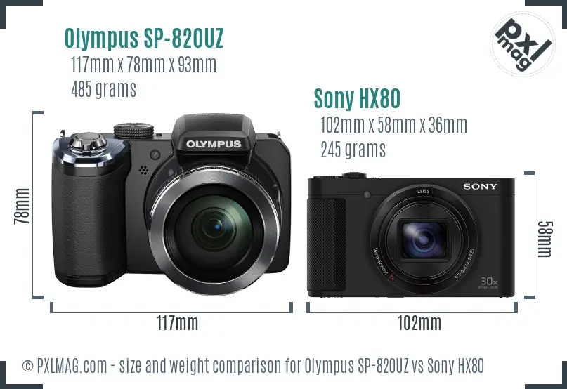 Olympus SP-820UZ vs Sony HX80 size comparison