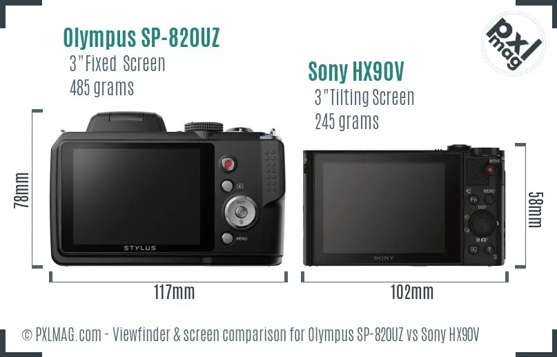 Olympus SP-820UZ vs Sony HX90V Screen and Viewfinder comparison