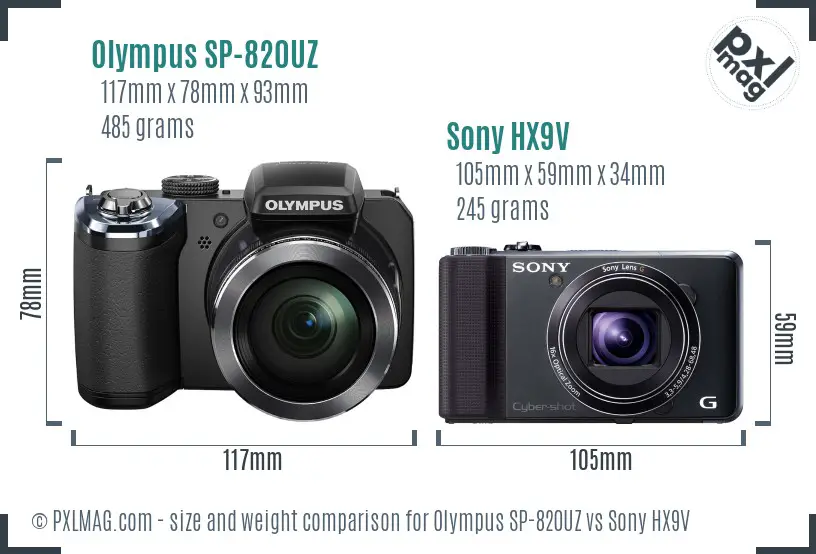 Olympus SP-820UZ vs Sony HX9V size comparison