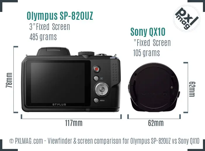 Olympus SP-820UZ vs Sony QX10 Screen and Viewfinder comparison