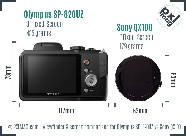 Olympus SP-820UZ vs Sony QX100 Screen and Viewfinder comparison