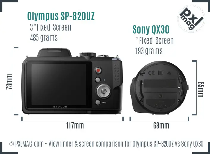 Olympus SP-820UZ vs Sony QX30 Screen and Viewfinder comparison