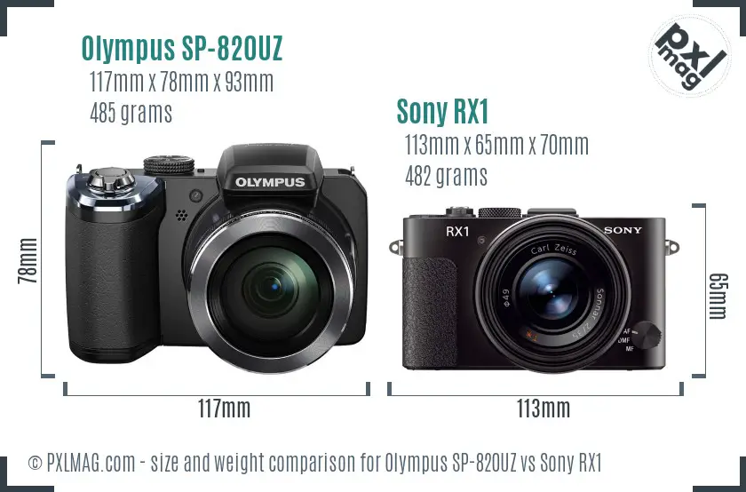 Olympus SP-820UZ vs Sony RX1 size comparison