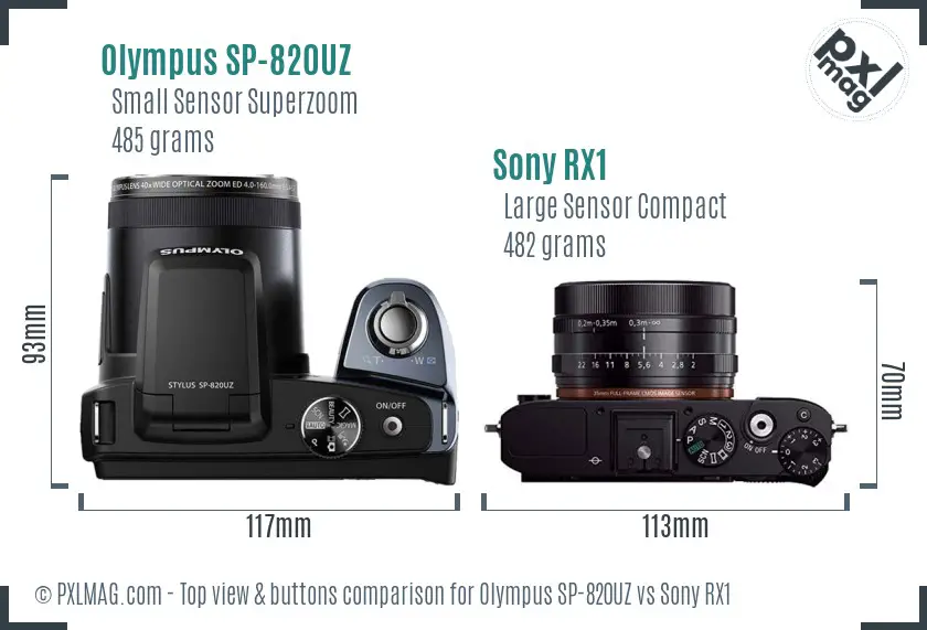 Olympus SP-820UZ vs Sony RX1 top view buttons comparison