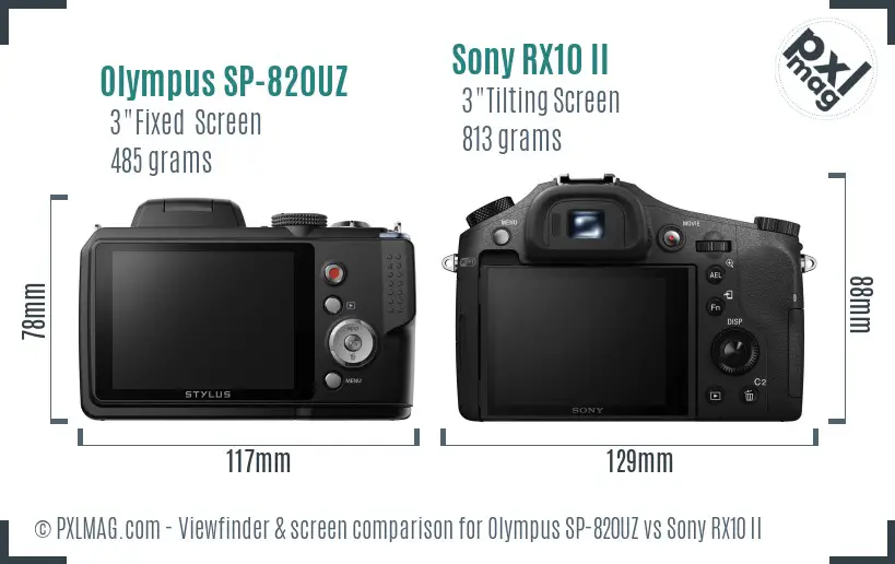 Olympus SP-820UZ vs Sony RX10 II Screen and Viewfinder comparison