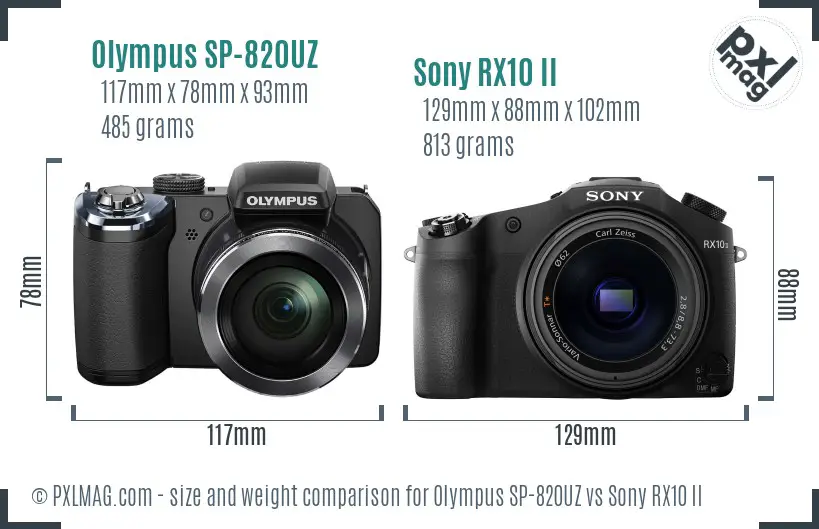 Olympus SP-820UZ vs Sony RX10 II size comparison