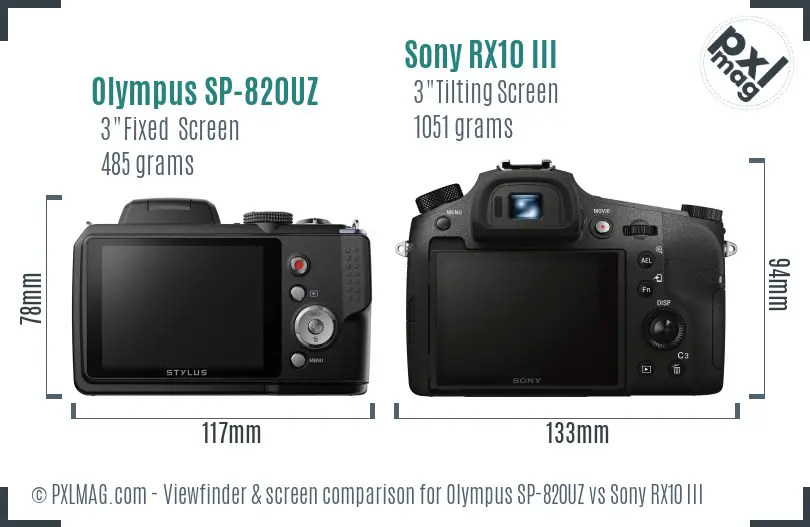 Olympus SP-820UZ vs Sony RX10 III Screen and Viewfinder comparison