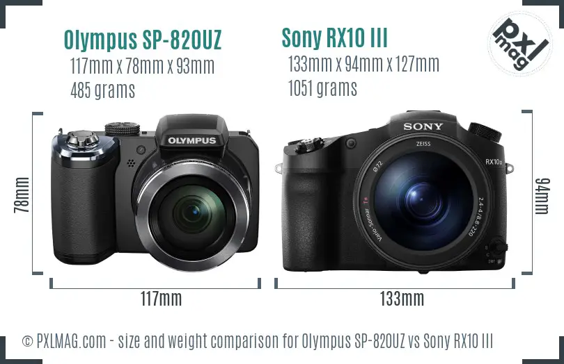 Olympus SP-820UZ vs Sony RX10 III size comparison