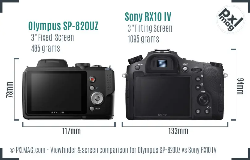 Olympus SP-820UZ vs Sony RX10 IV Screen and Viewfinder comparison
