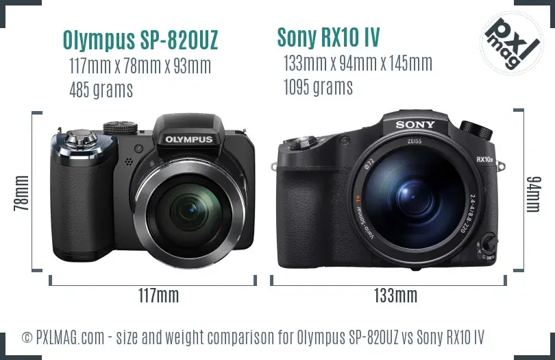 Olympus SP-820UZ vs Sony RX10 IV size comparison