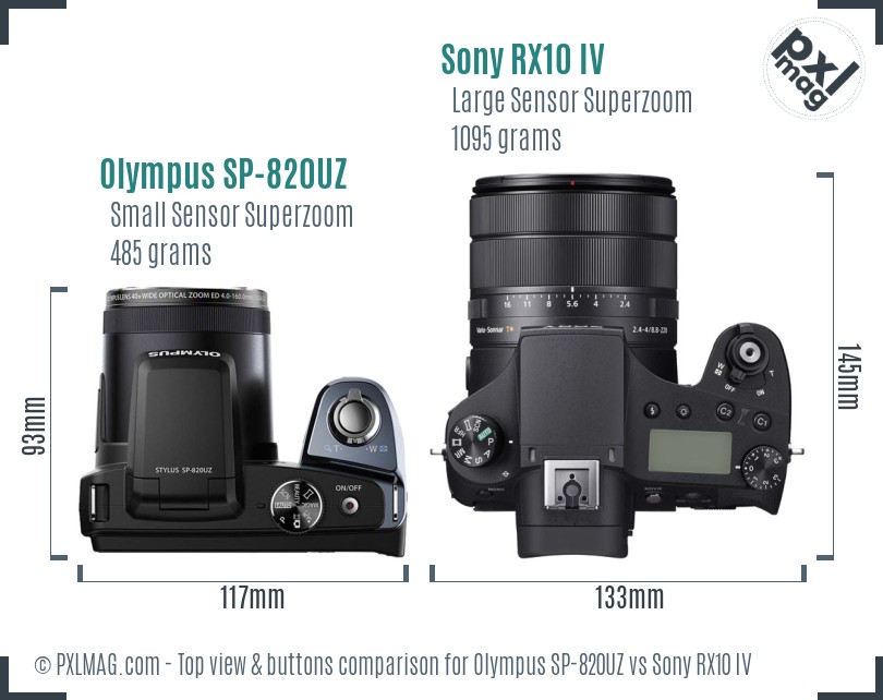 Olympus SP-820UZ vs Sony RX10 IV top view buttons comparison