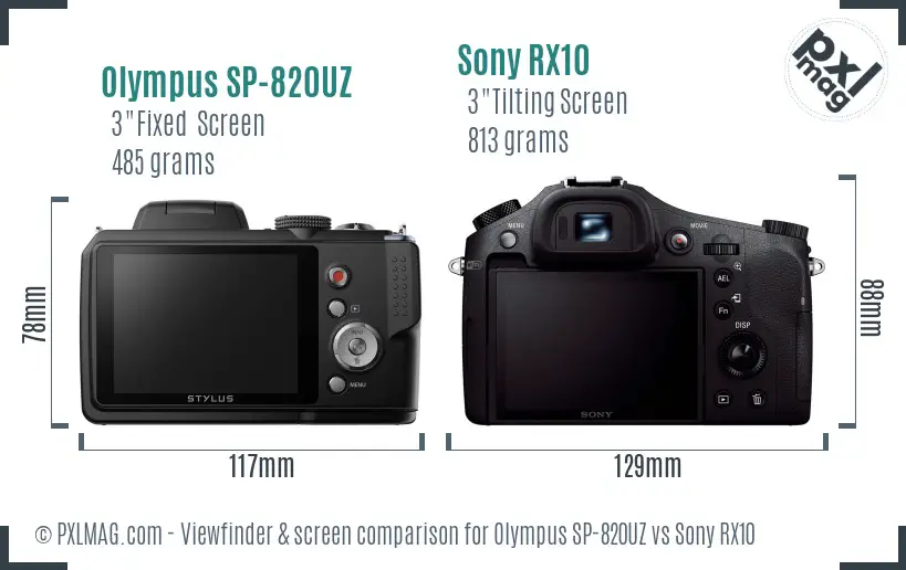 Olympus SP-820UZ vs Sony RX10 Screen and Viewfinder comparison