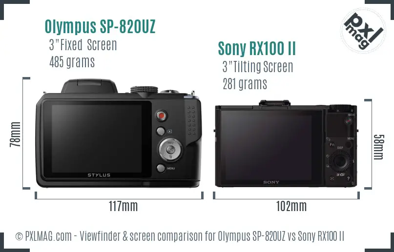 Olympus SP-820UZ vs Sony RX100 II Screen and Viewfinder comparison