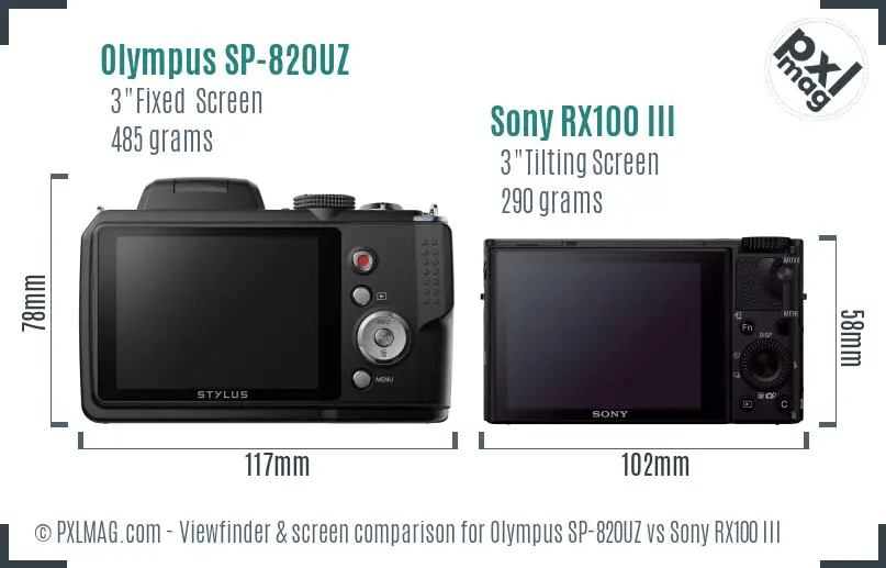 Olympus SP-820UZ vs Sony RX100 III Screen and Viewfinder comparison