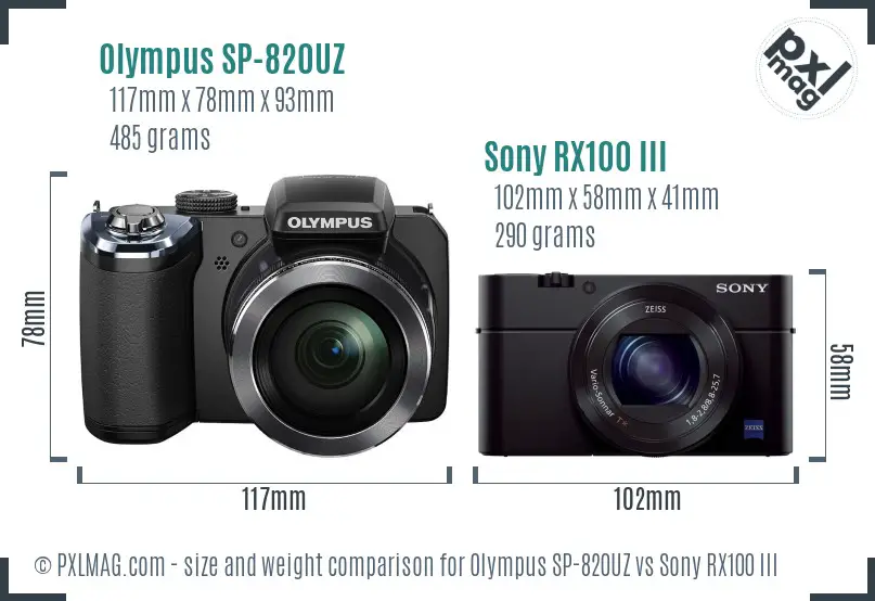 Olympus SP-820UZ vs Sony RX100 III size comparison