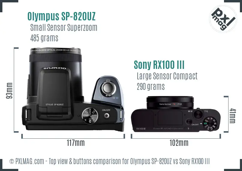 Olympus SP-820UZ vs Sony RX100 III top view buttons comparison