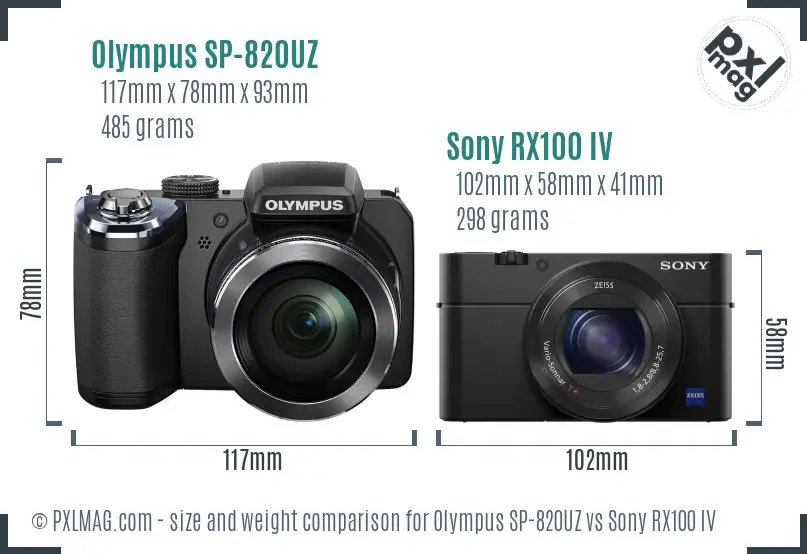 Olympus SP-820UZ vs Sony RX100 IV size comparison