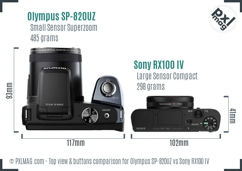 Olympus SP-820UZ vs Sony RX100 IV top view buttons comparison